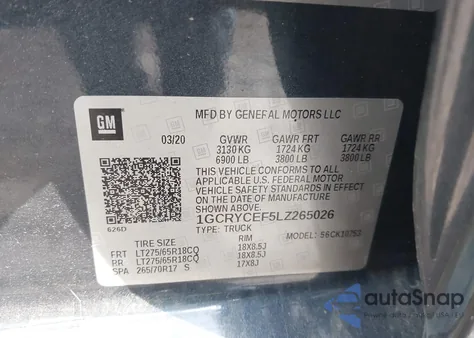 2020 Chevrolet Silverado 1500 4Wd Double Cab Standard Bed Custom Trail Boss из США, поврежденный, VIN 1GCRYCEF5LZ265026